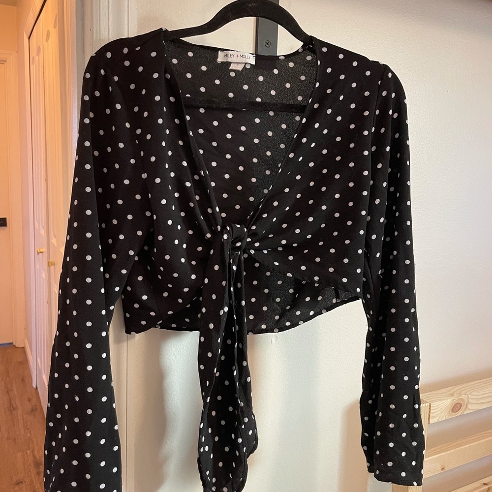 Cropped Polka Dot Front Tie Top